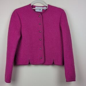 Lanz of California Pink Boiled Wool Button Front Jacket Classic Preppy Size 8